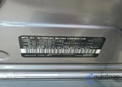 2018 Mitsubishi Outlander Es from USA, damaged, VIN JA4AD2A31JZ060440